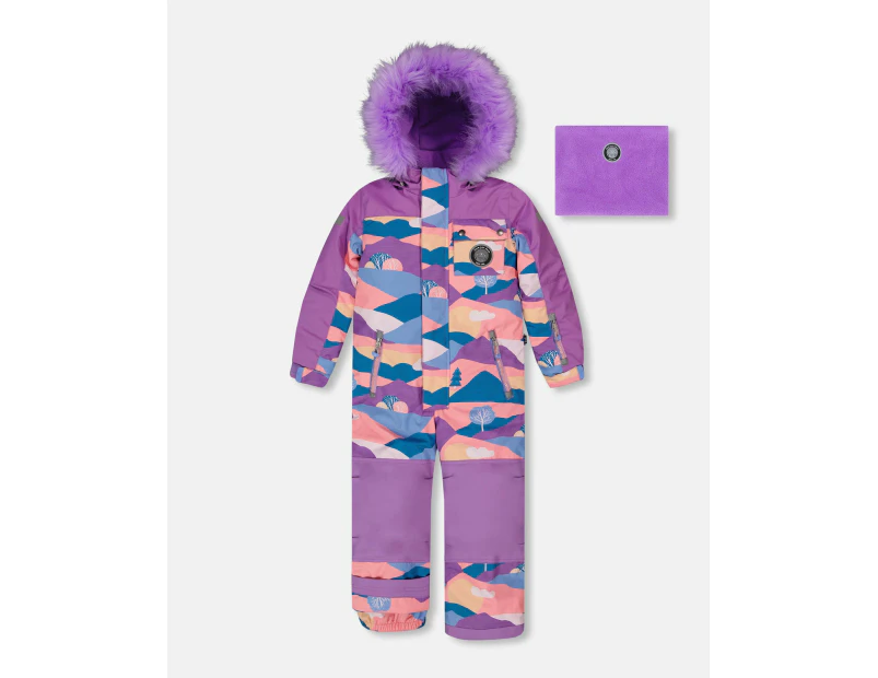 Girl's One Piece Snowsuit Mauve Printed Landscape