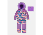 Girl's One Piece Snowsuit Mauve Printed Landscape