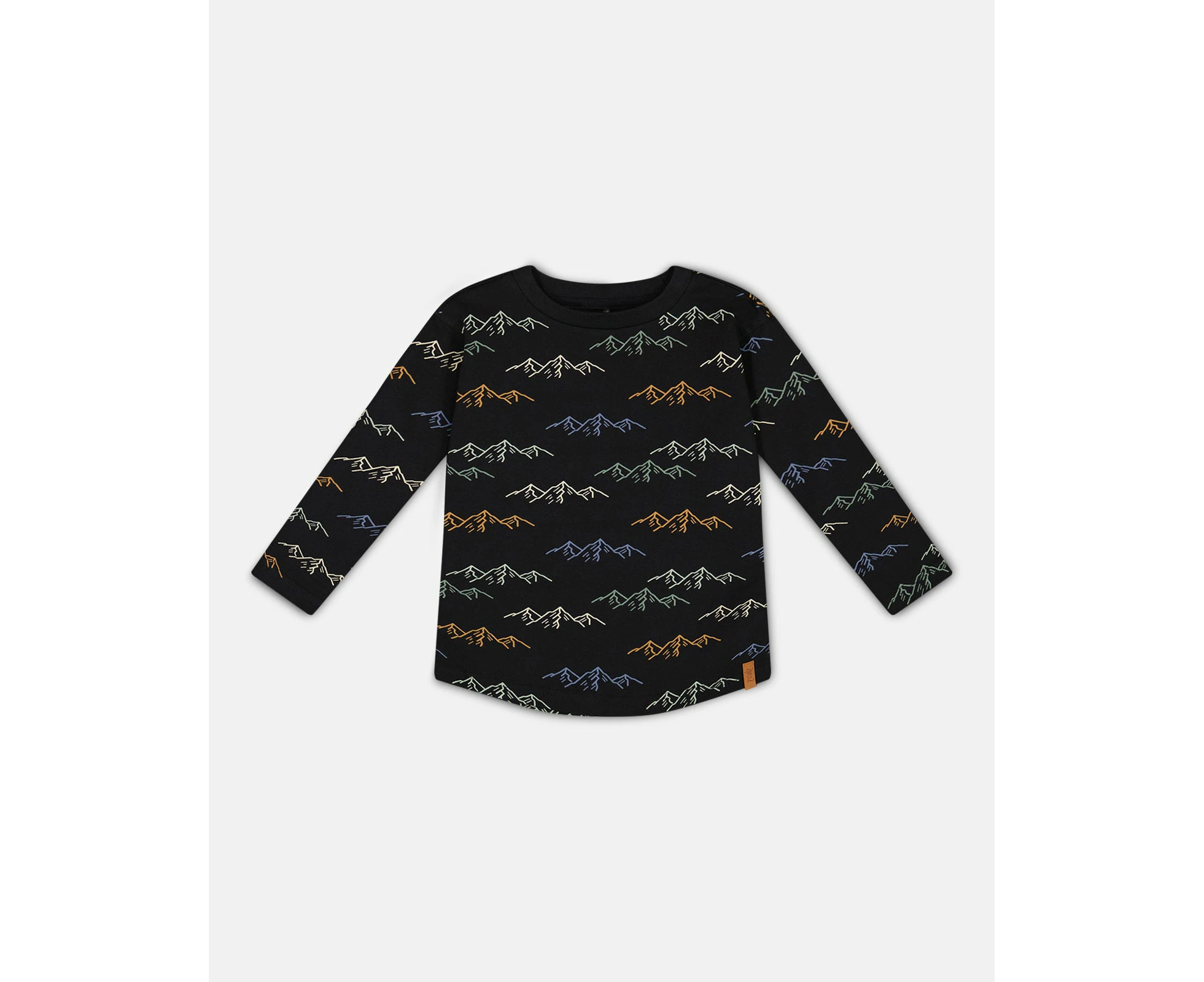 Little Boy's Long Sleeve Printed T-Shirt Black Printed Mountains