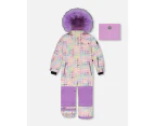 Little Girl's One Piece Snowsuit Lilac Printed Hearts