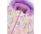 Little Girl's Two Piece Snowsuit Solid Pant Lilac With Jacket Printed Hearts