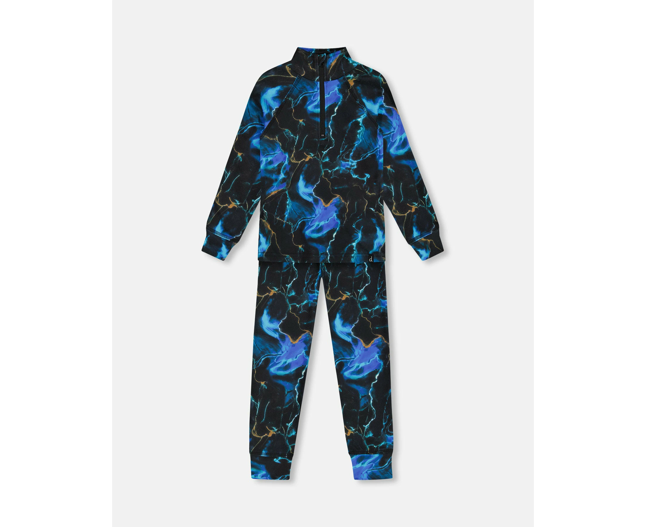 Little Boy's Two Piece Thermal Underwear Set Black Printed Storm