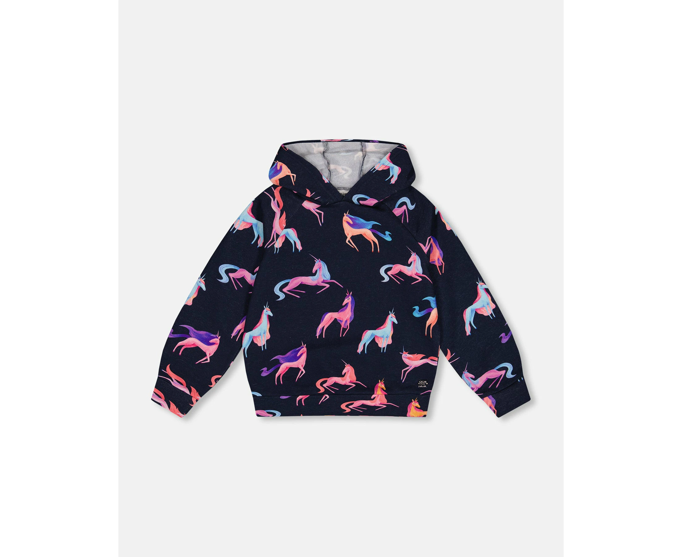 Little Girl's Hooded Sweatshirt Navy Printed Unicorn