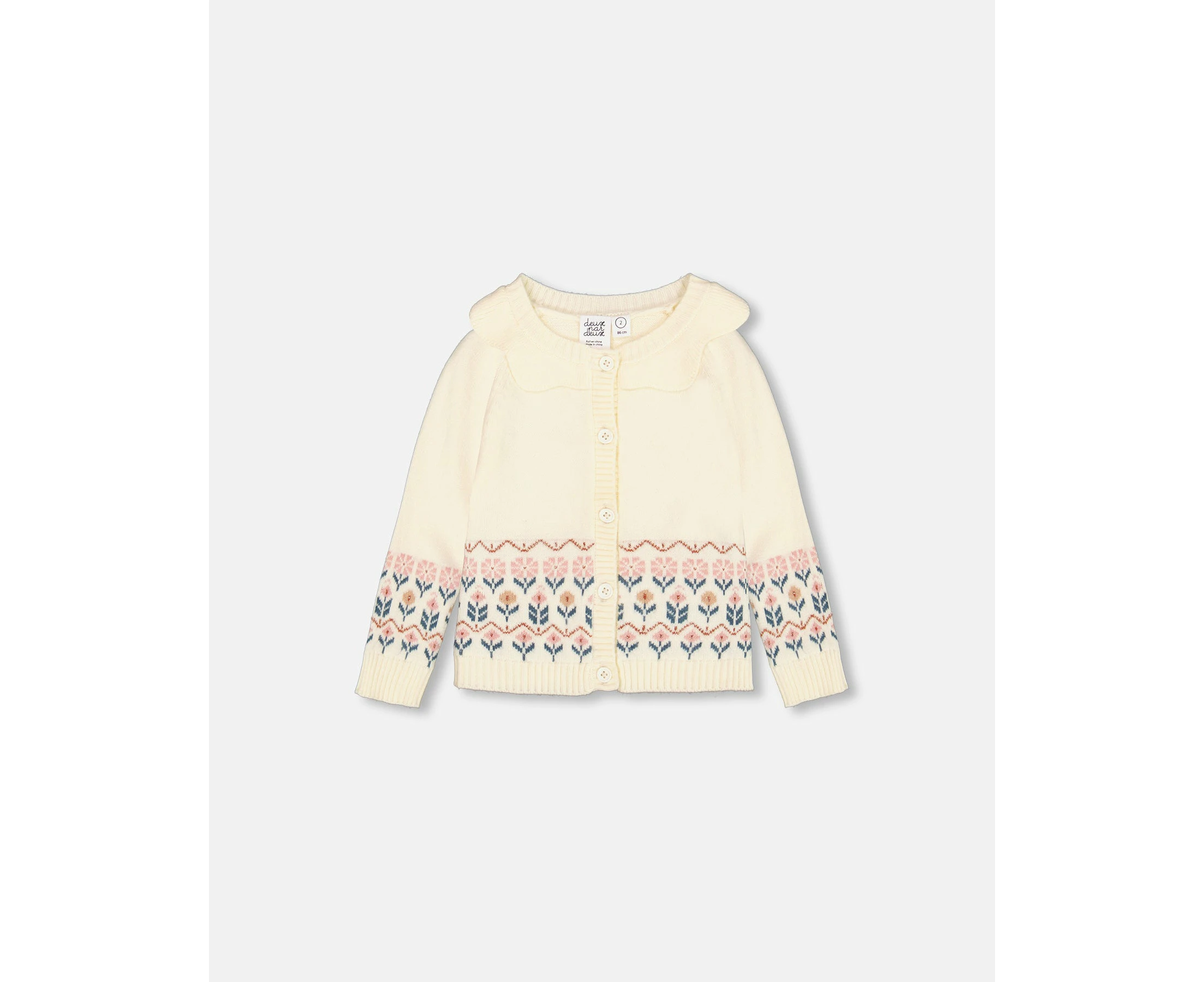 Little Girl's Jacquard Knit Cardigan Off White With Flowers