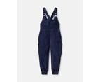 Little Girl's Velvet Stretch Cargo Overalls Navy