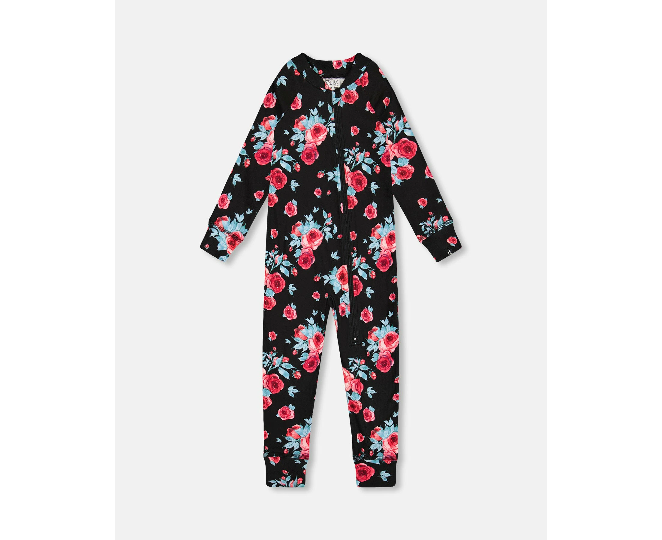 Girl's One Piece Thermal Underwear Black Printed Roses