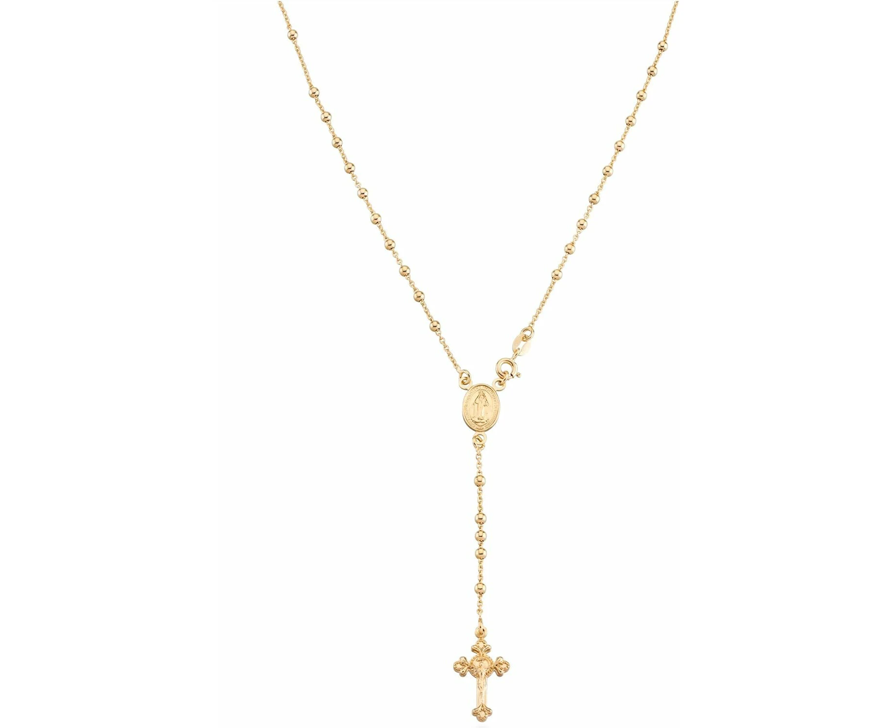 18K Gold Over Sterling Silver Italian Rosary Bead Cross Y Necklace Chain For Women Men, 20 Inch