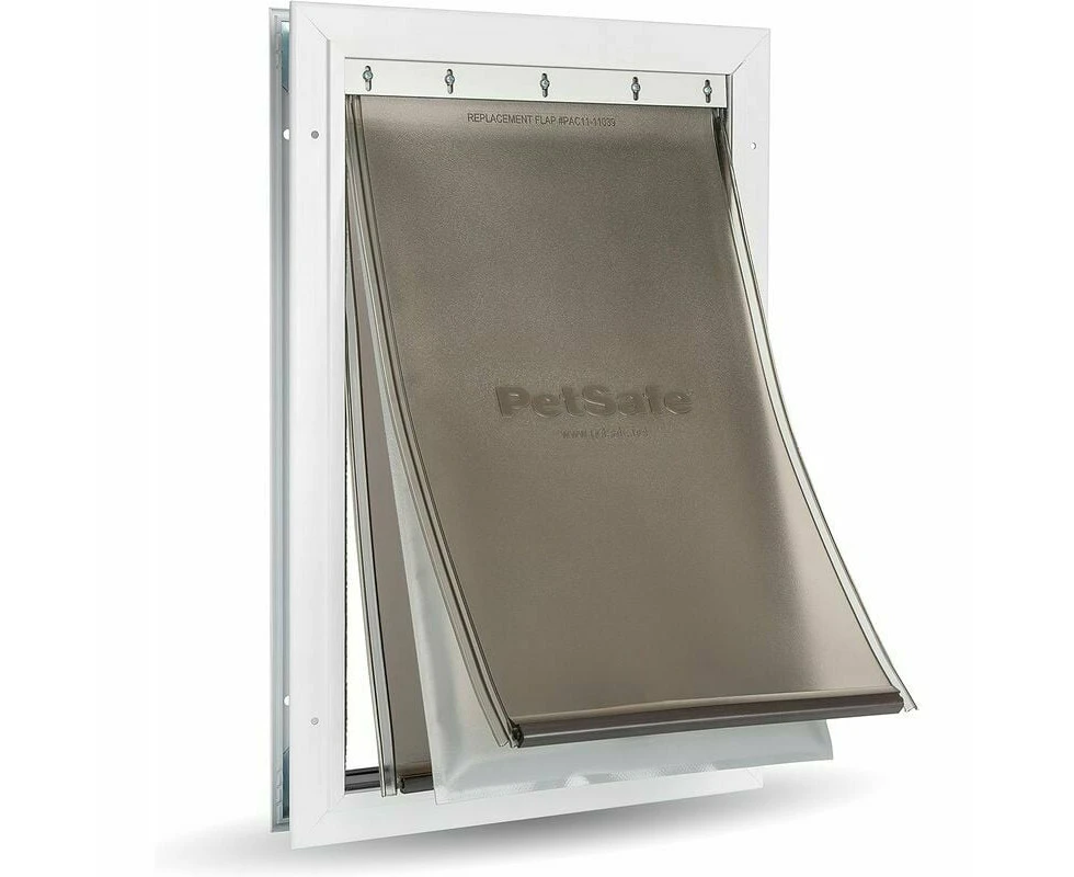 Aluminum Pet Flap For Extreme Weather Conditions, Insulated Flap System Of 3 Energy-Efficient Plastic Flaps, 1 Closing Flap, Robust – Large (Ride Only