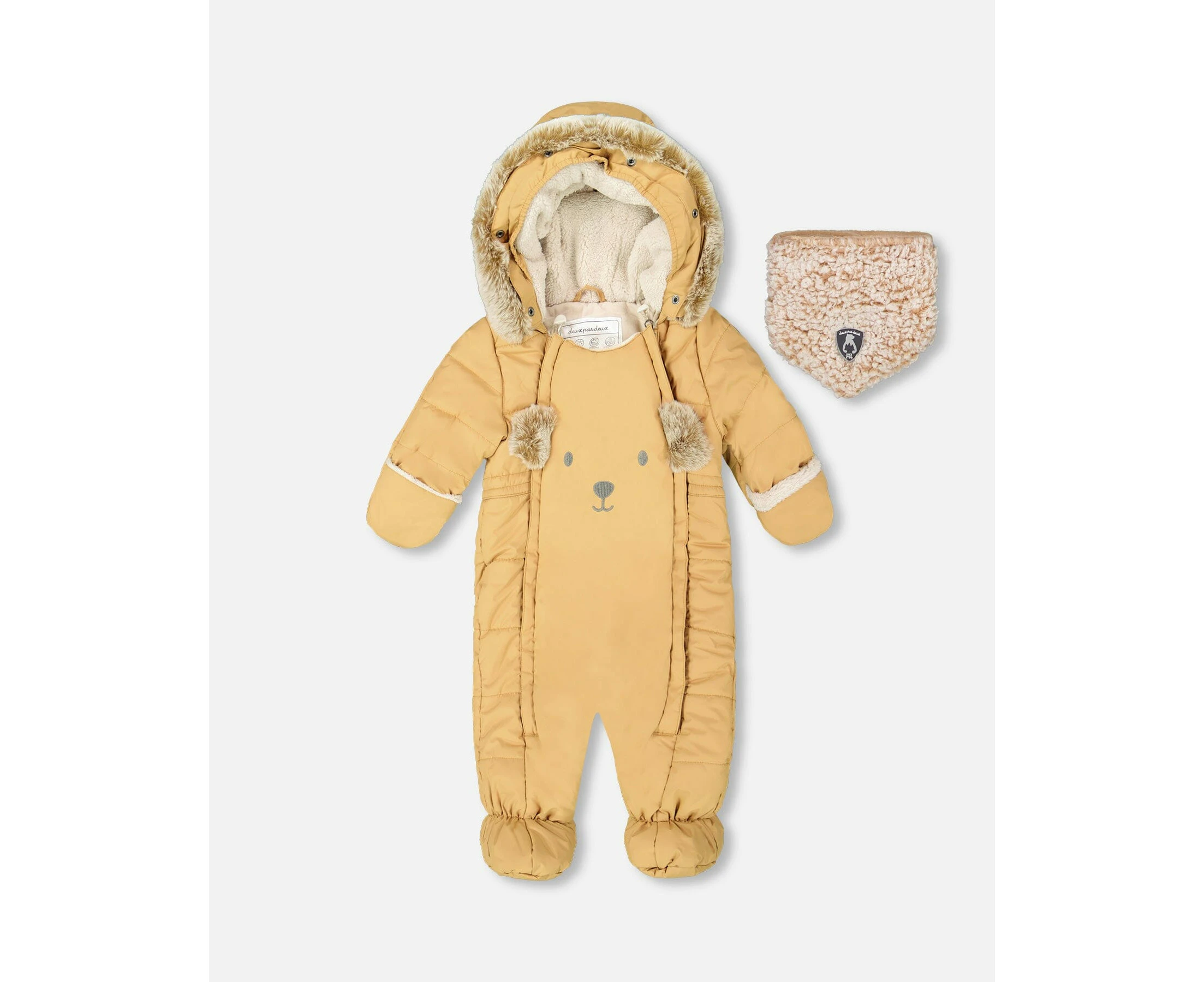 Baby Boy's One Piece Baby Bear Face Snowsuit Doe Designed For Car Seat