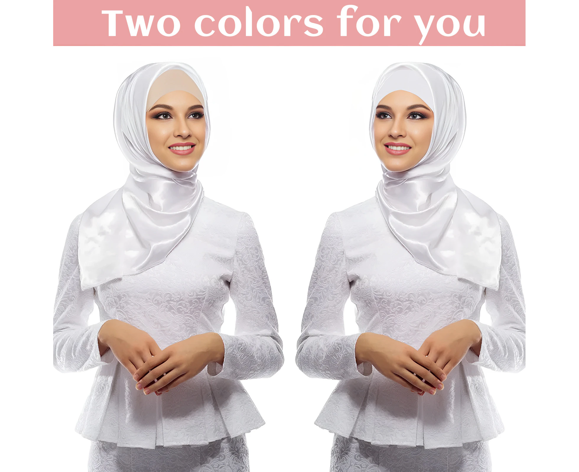 2 Pairs Of Adjustable Headscarf Caps - White+Skin Tone