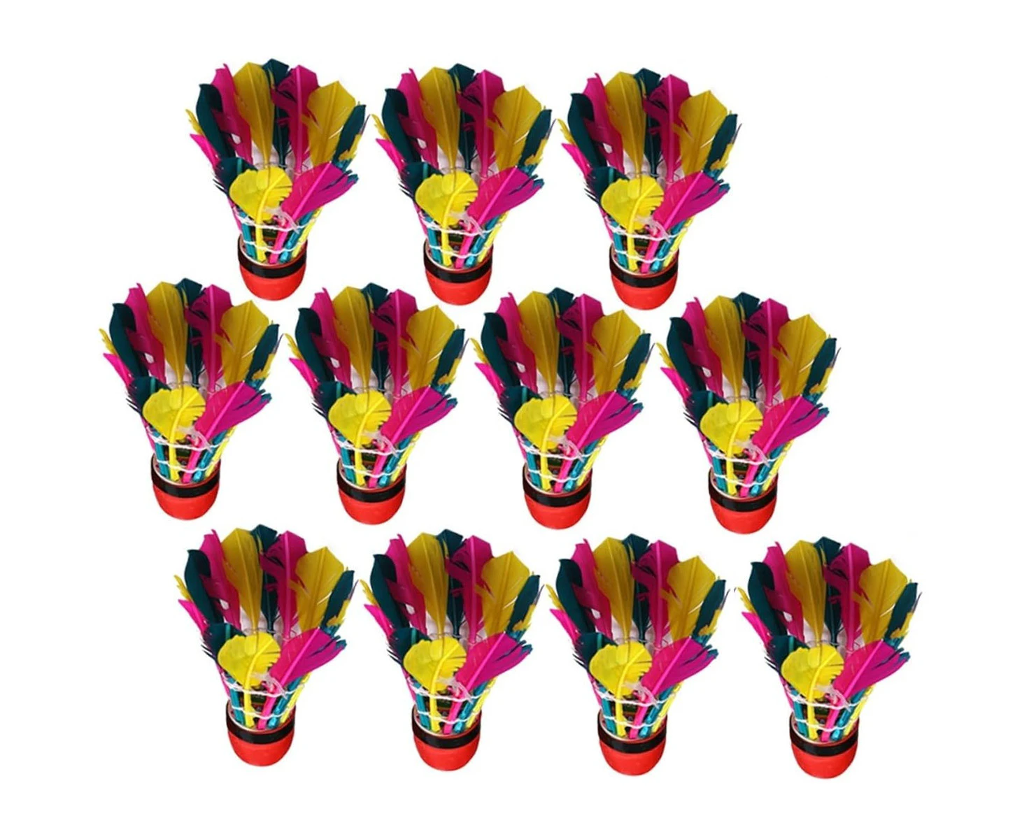 11Pc Top Grade Red Head Durable Colorful Goose Feather Shuttlecock Game Training Badminton