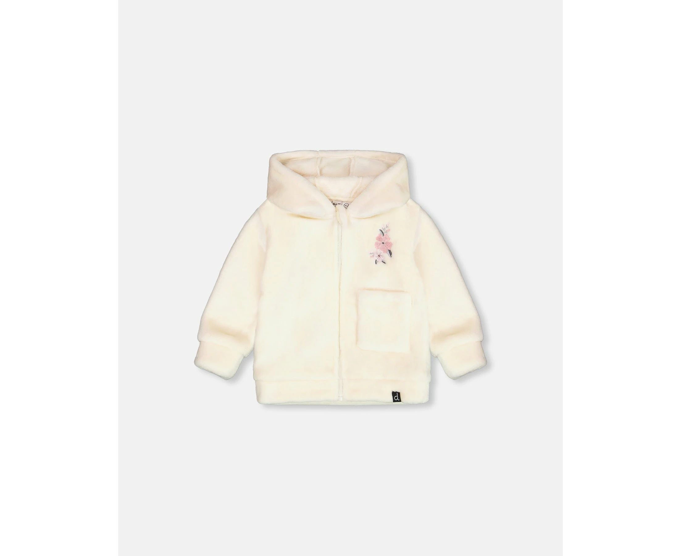 Baby Girl's Plush Hooded Zip Jacket Off White