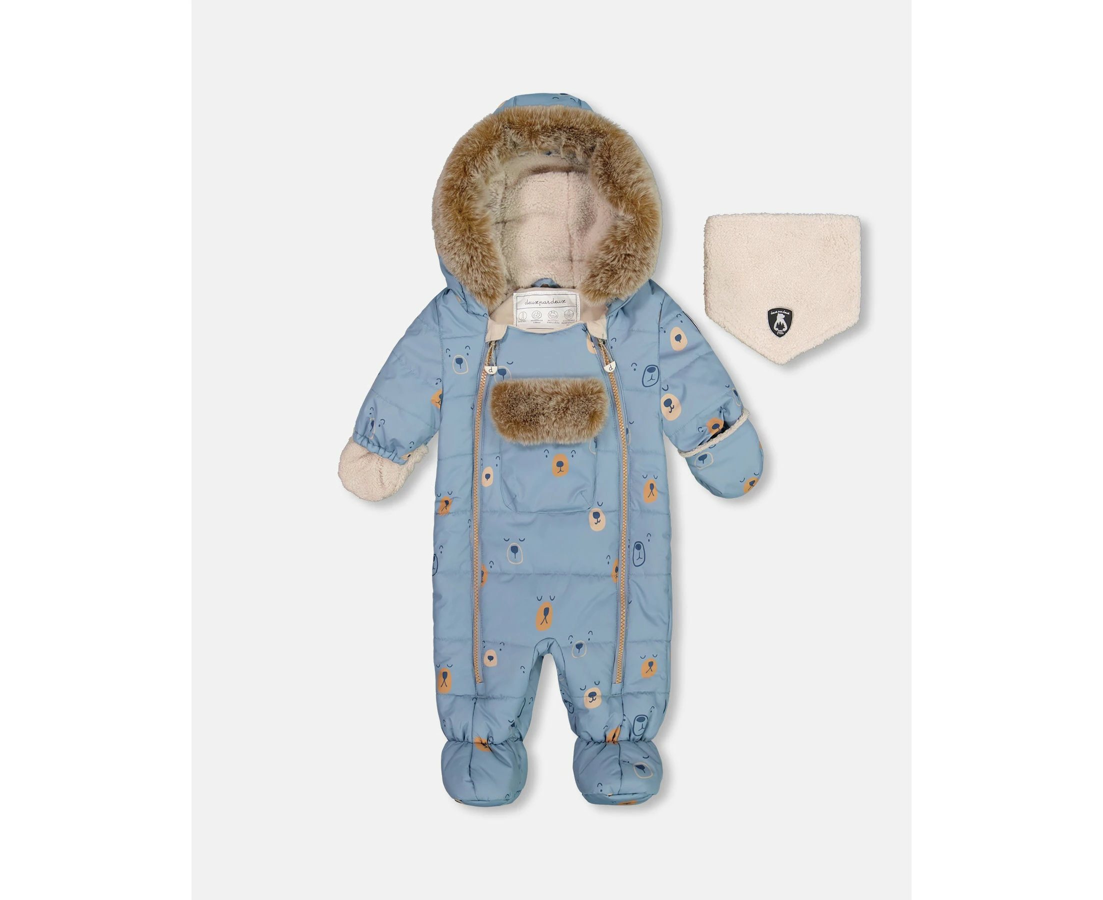 Baby Boy's One Piece Baby Snowsuit Blue Bears Designed For Car Seat