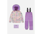 Little Girl's Two Piece Snowsuit Solid Pant Lilac With Jacket Printed Hearts