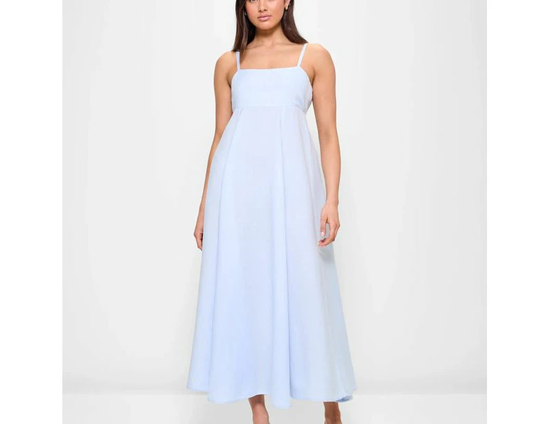 Linen Blend Strappy Babydoll Midi Dress - Lily Loves