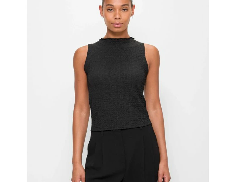 Sleeveless Textured Mock Neck Tank Top - Preview