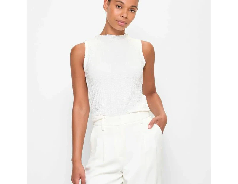 Sleeveless Textured Mock Neck Tank Top - Preview