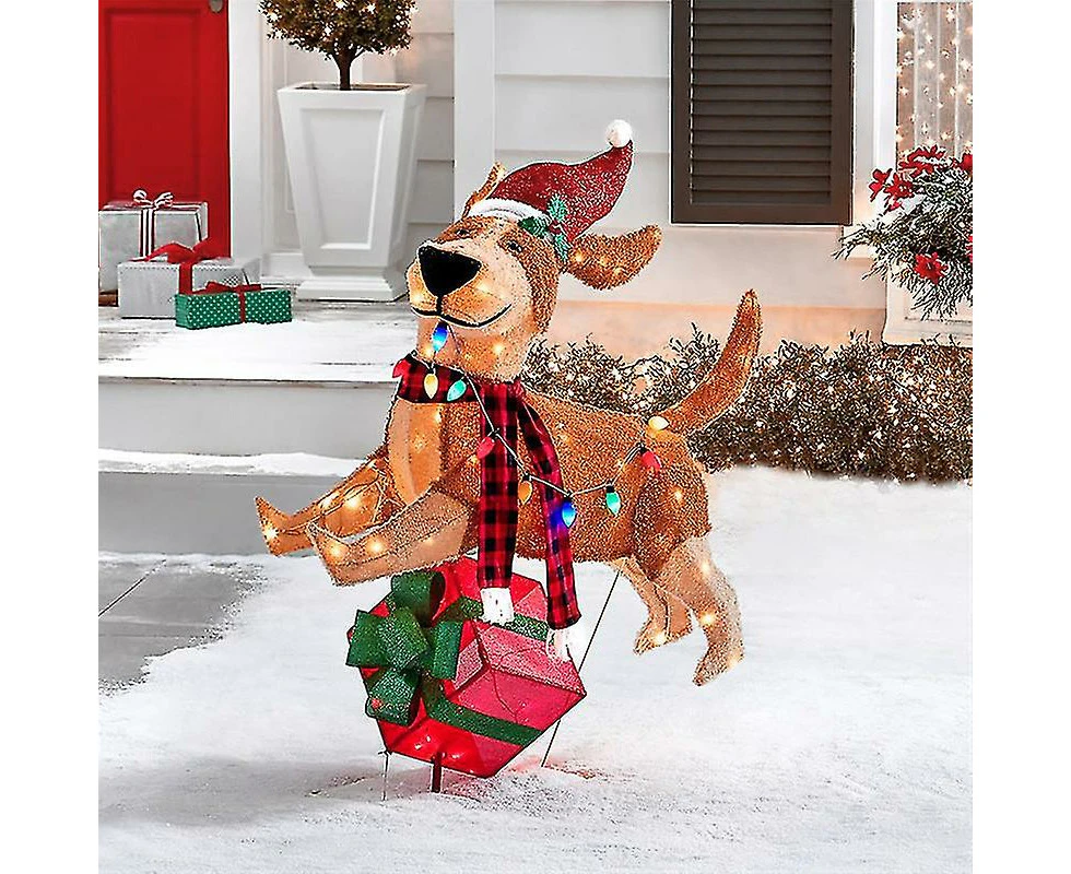 2d Christmas Dog With Led Lights Yard Decoration With Acrylic Garden Stake