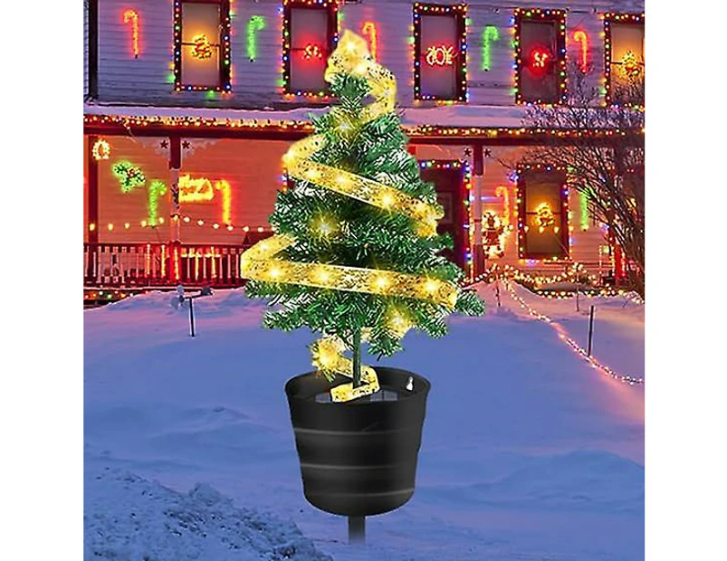 Solar Lights Outdoor Garden Christmas Tree Stake Lights With Pot Waterproof Christmas Decorations Tree With Ribbon Fairy Lights Xmas Tree Light Yard P