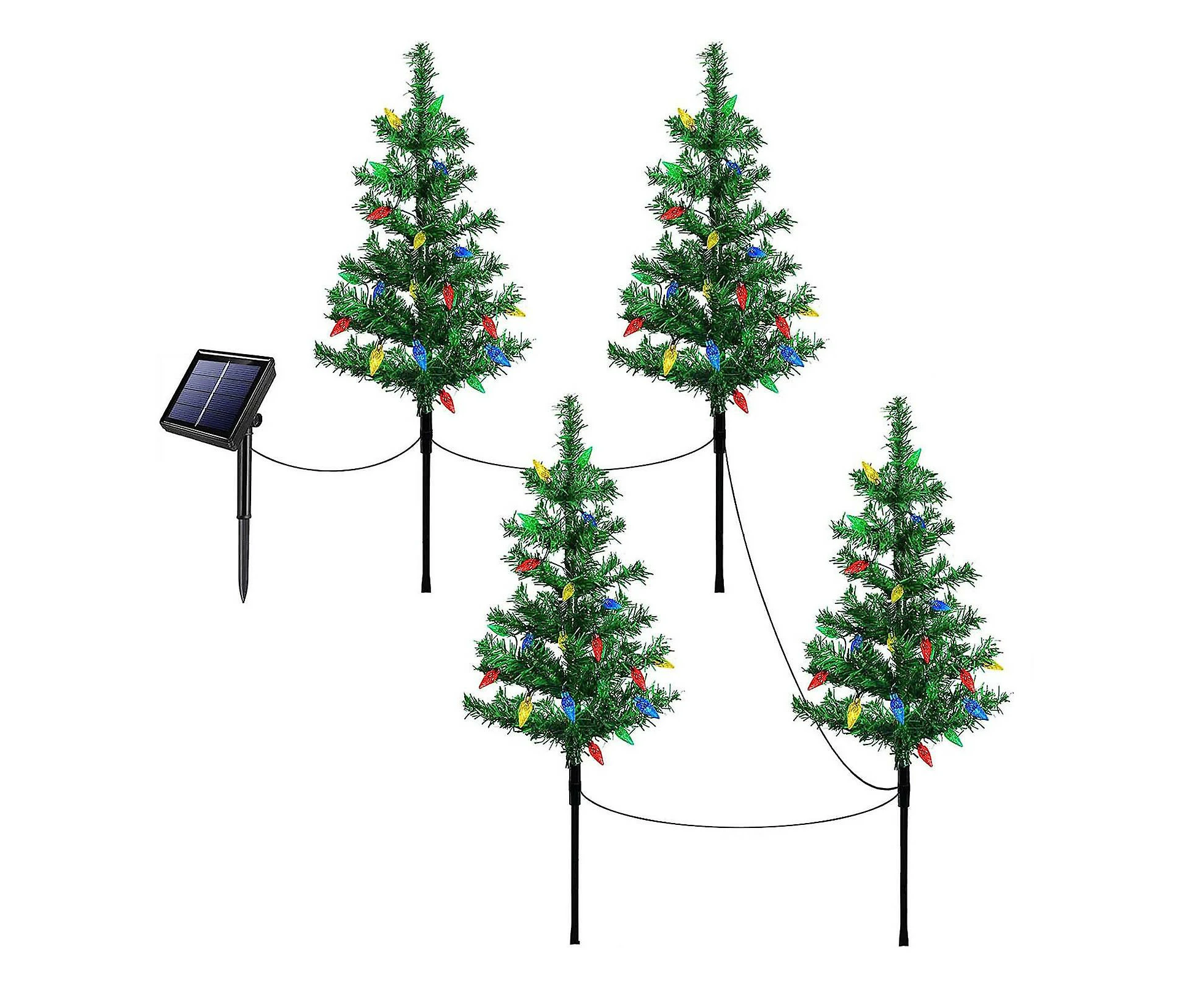 Upgraded 4-Pack 120 LED Solar Christmas Garden Stake Lights, Outdoor Solar Xmas Tree Yard Stake Christmas Lights For Christmas Decorations