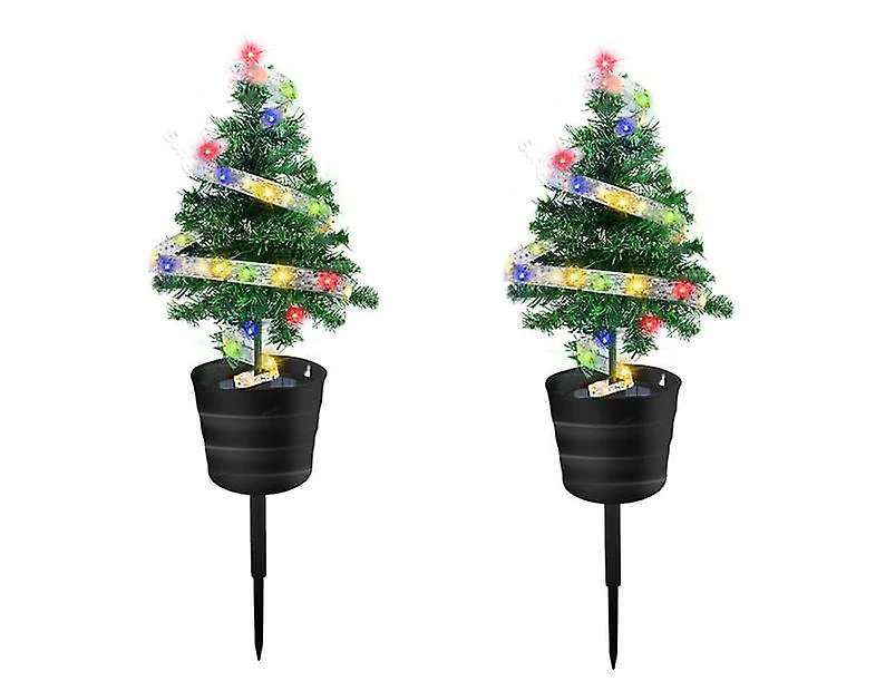 2pcs Solar Christmas Tree Light Garden Stakes Lights Tabletop Christmas Decor-multicolor