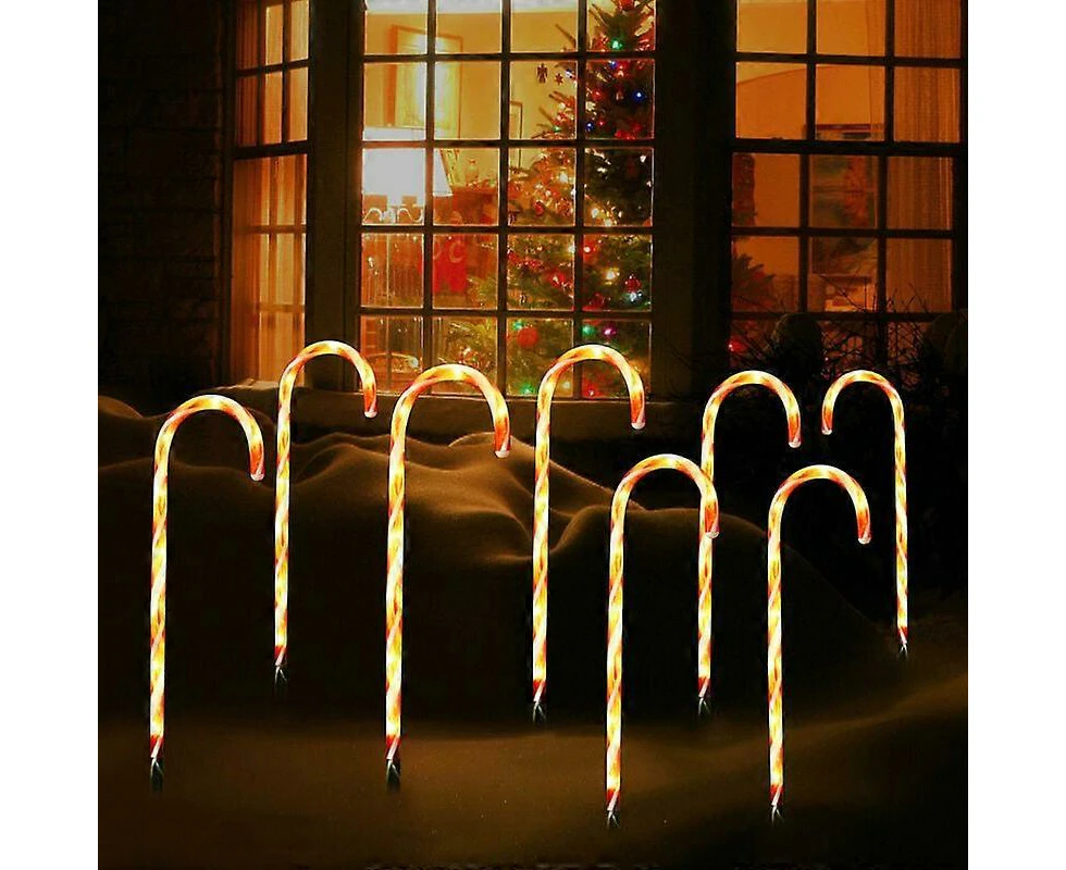 8 Pieces Christmas Cane Lights, Solar Candy Cane Lights Candy Cane Marker Pathway Decoration Christmas Way Markers Sugar Cane LED Garden Lights Solar