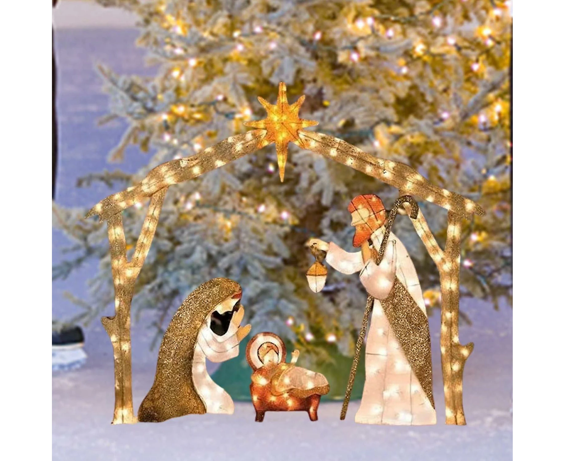 Nativity Scene Garden Stakes Outdoor Christmas Decorations Lighted Holy Family Christmas Lights Yard Decor 25x20cm