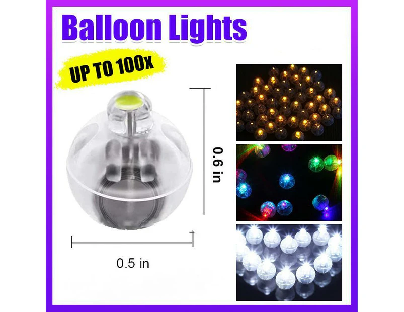 UP 100PCS LED Balloon Lamp Lights Lantern Light Balloons Glow Christmas Party White