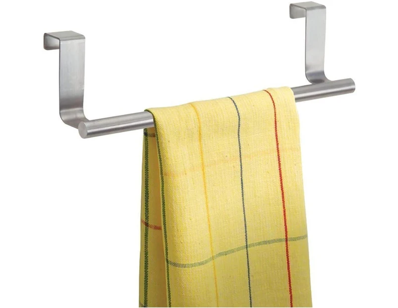 Modern Towel Rack with Hooks for Bathroom and Kitchen, Brushed Stainless Steel Over the Cabinet Towel Rack-24cm