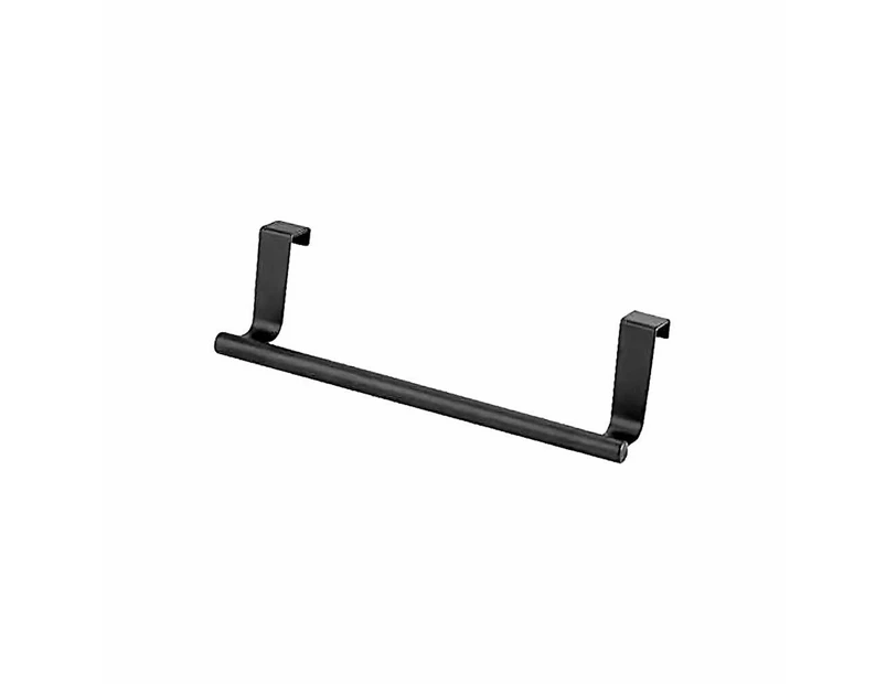 Over Door Tea Towel Holder Rack Bathroom Rail Cupboard Hanger Kitchen Bar Hook - Black 36cm