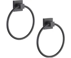 Towel Ring Black, Hand Towel Holder Ring Hanger for Bathroom Kitchen, Metal Round Towel Holder Wall Mounted Towel Rack, 2 Pack