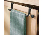 Kitchen Bathroom Stainless Steel Over Cabinet Towel Bar Holder Over Door Towel Rack - Black