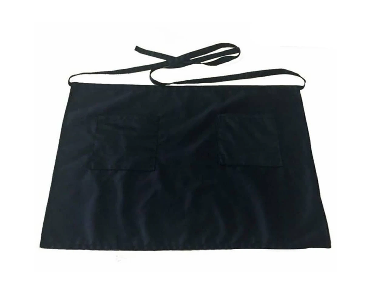 Black Short Waist Bistro Pocket Apron for Bar Cafe Pub Waiter Waitress Barista