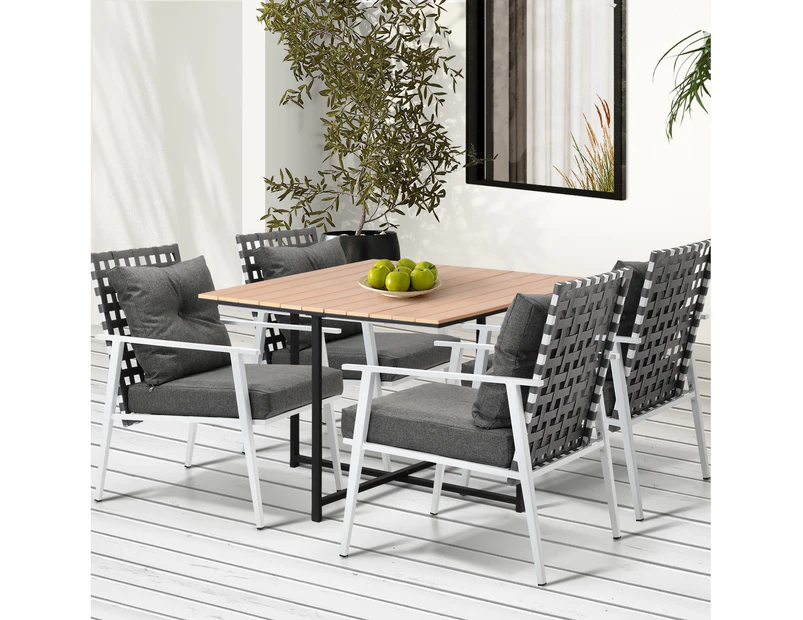 Livsip Outdoor Dining Set Patio Furniture Garden Rattan White Chairs Setting 4 Seater