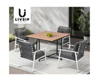 Livsip Outdoor Dining Set Patio Furniture Garden Rattan White Chairs Setting 4 Seater