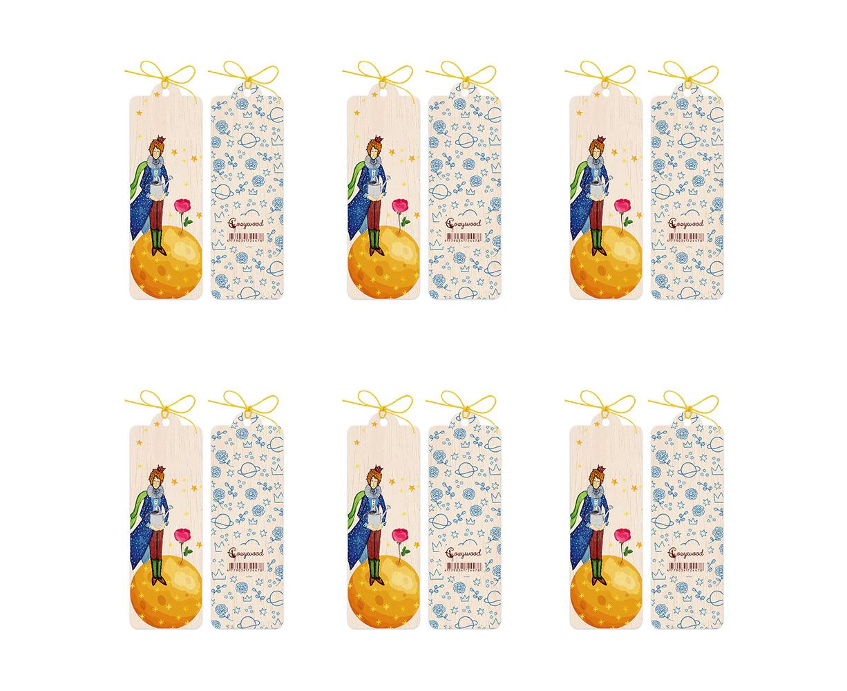 6x Cozywood Wooden Bookmark 4.5x14cm Stationary w/ Waxed Ribbon Little Prince