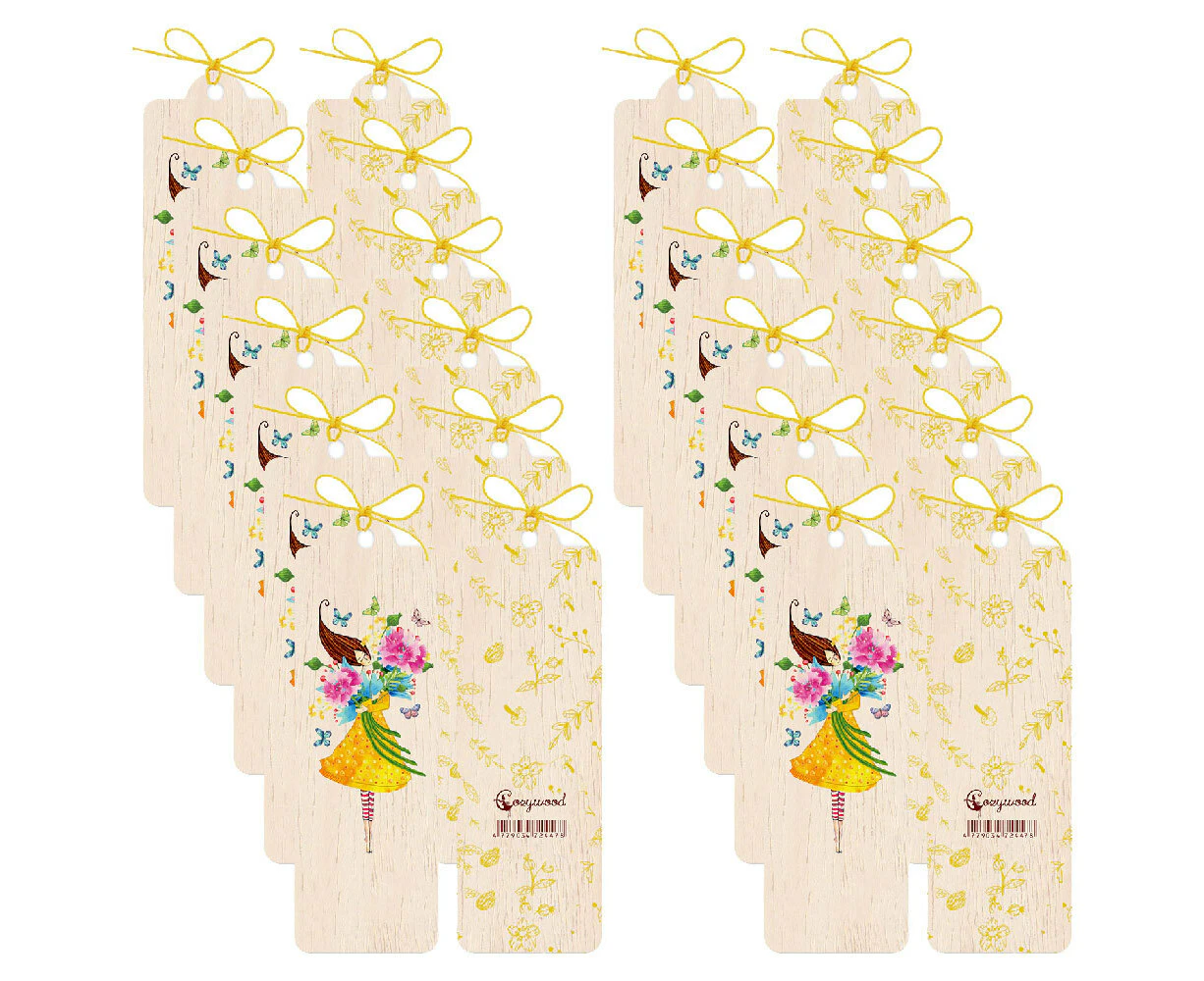 12x Cozywood Wooden Bookmark 4.5x14cm School Stationary w/ Waxed Ribbon The Hug