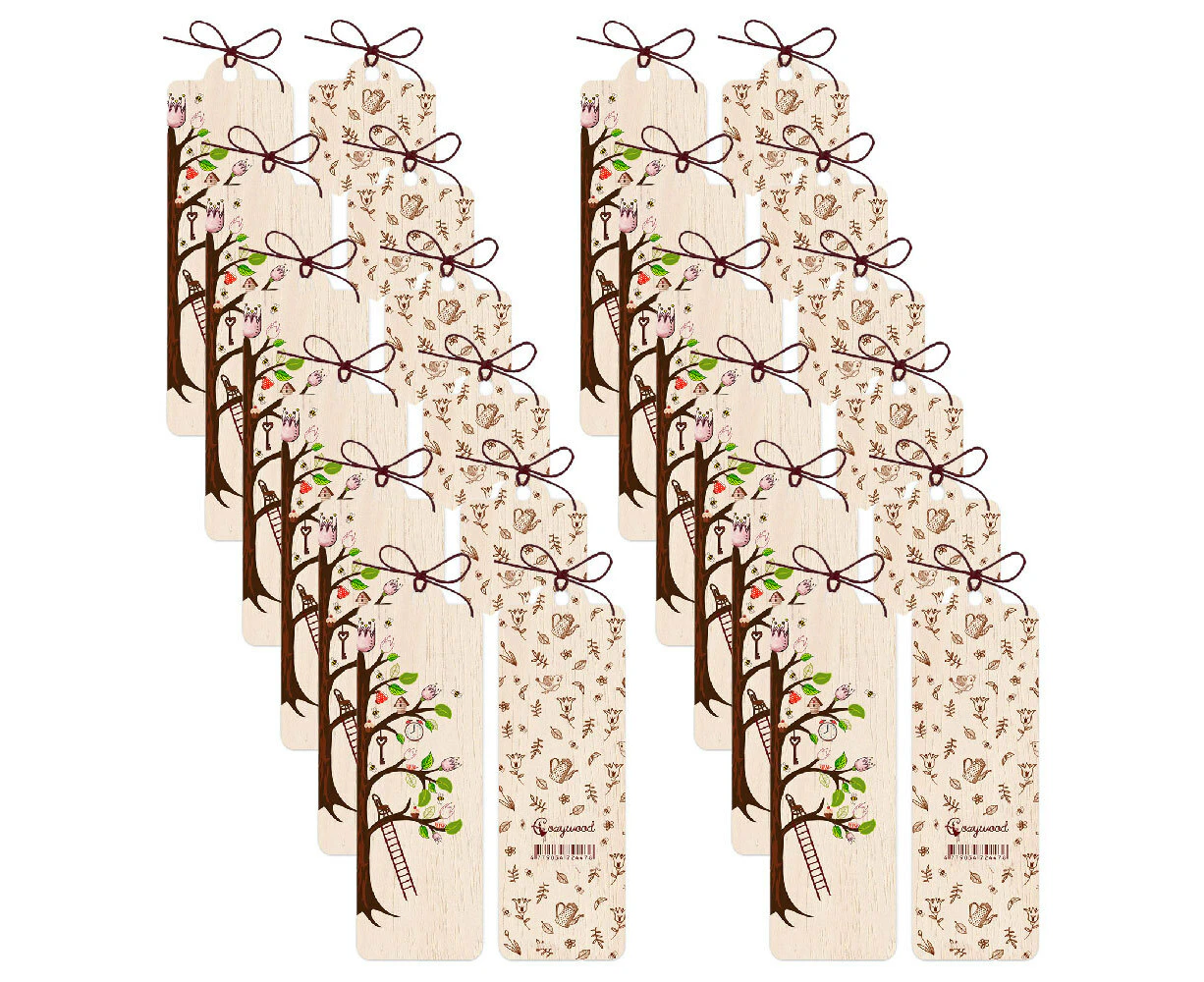 12x Cozywood Wooden Bookmark 4.5x14cm Stationary w/ Waxed Ribbon Tree of Life