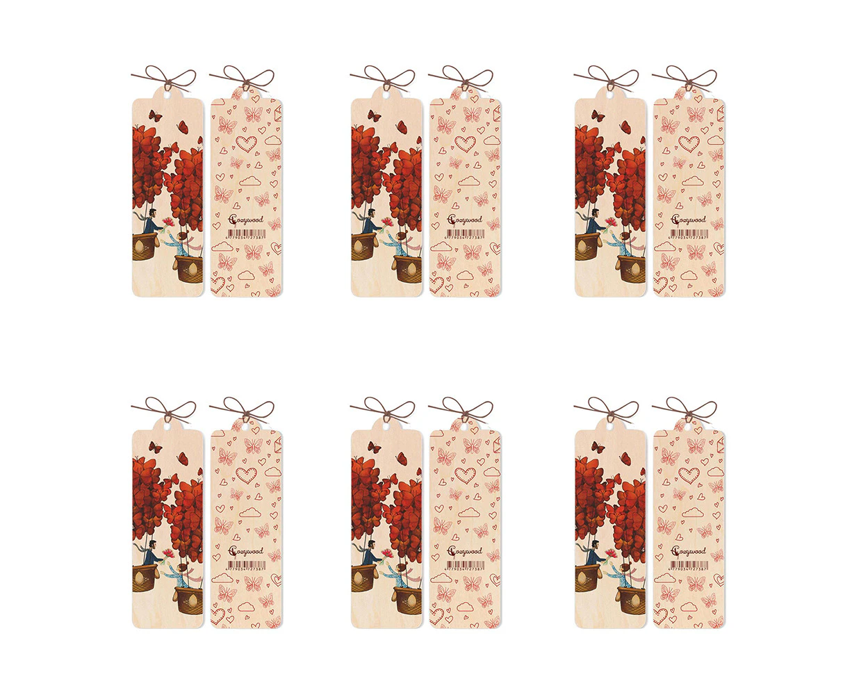 6x Cozywood Wooden Bookmark 4.5x14cm w/ Waxed Ribbon Thousands in the Sky