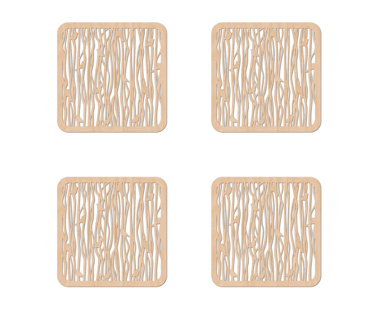 4x Nord Deco Wooden Coaster Home Kitchen Tabletop Serveware 10x10cm Small Bird