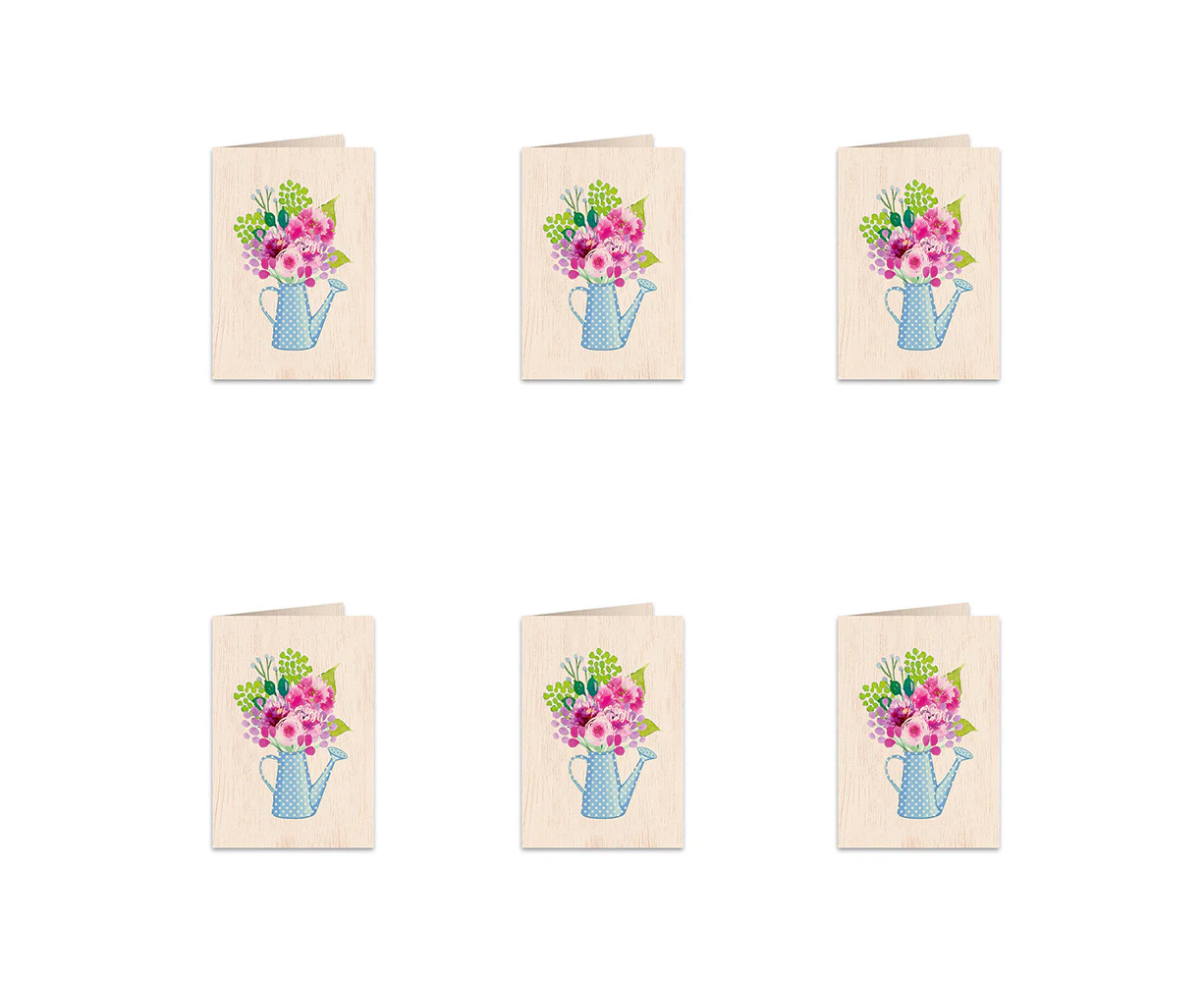 6x Cozywood Wooden Greeting Card 11x16cm Stationary w/ Envelope Watering Can