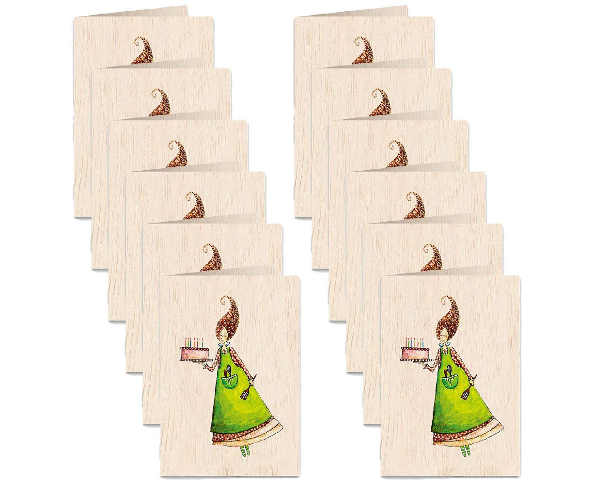 12x Cozywood Wooden Greeting Card 11x16cm Stationary w/ Envelope Sweet Wishes