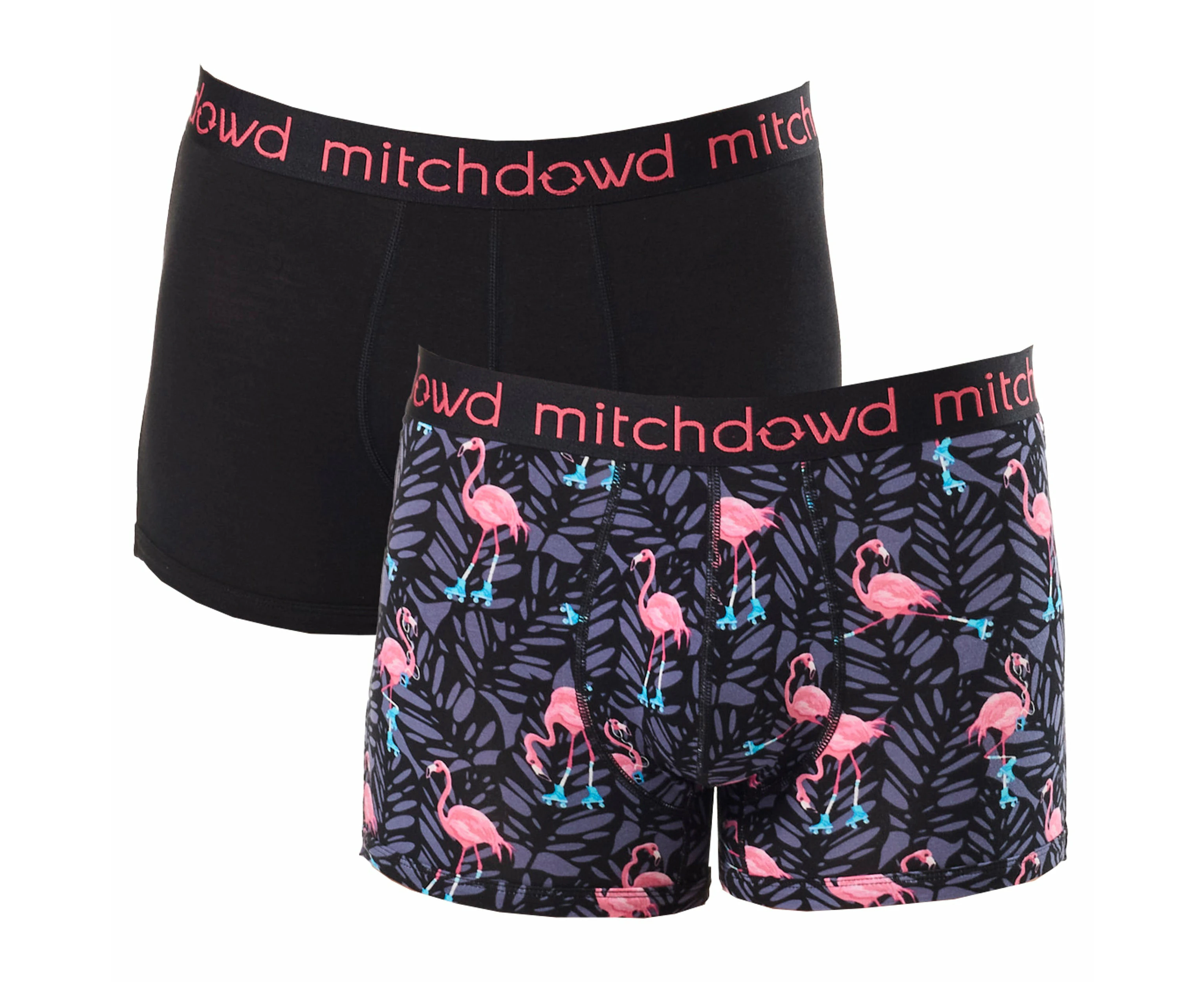 Mitch Dowd - Men's Rolling Flamingos Bamboo Trunk 2 Pack - Black