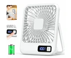 Desk Fan, Portable USB Rechargeable Fan, 180° Tilt Folding Personal Fan-White