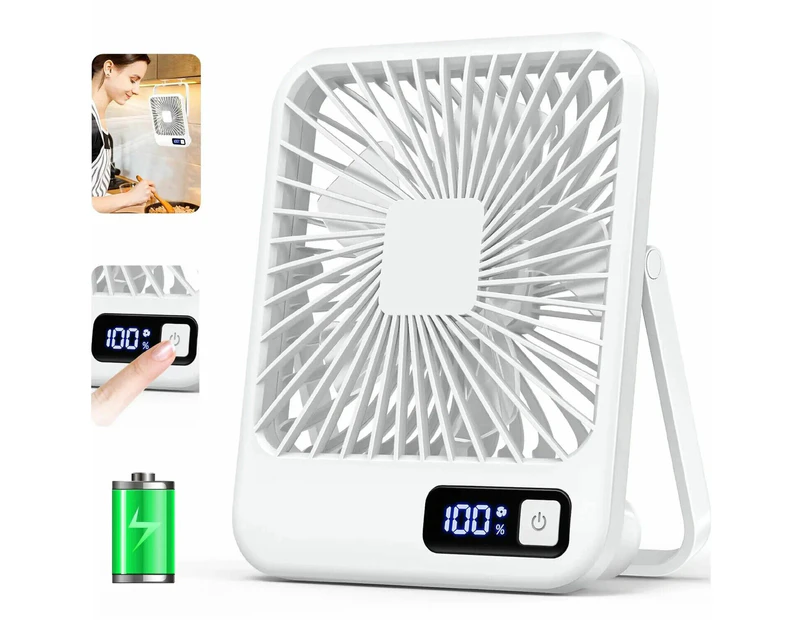 Desk Fan, Portable USB Rechargeable Fan, 180° Tilt Folding Personal Fan-White