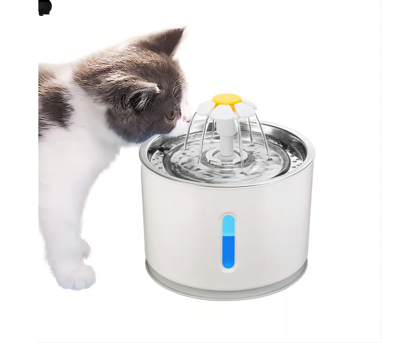 LOYOUTH Automatic Dog Cat Water Fountain 2.4L, Silent Water Dispenser with LED Water Level Window, Grey