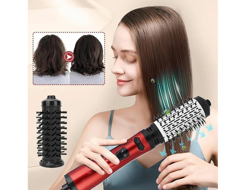 3 in 1 Hot Air Styler Hair Dryer Spin Brush Rotating Curling Comb Blow Volumizer-Red