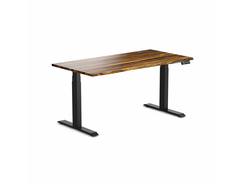 Desky Dual Hardwood Sit Stand Desk - Pheasantwood / Matte Black Standing Computer Desk For Home Office & Study