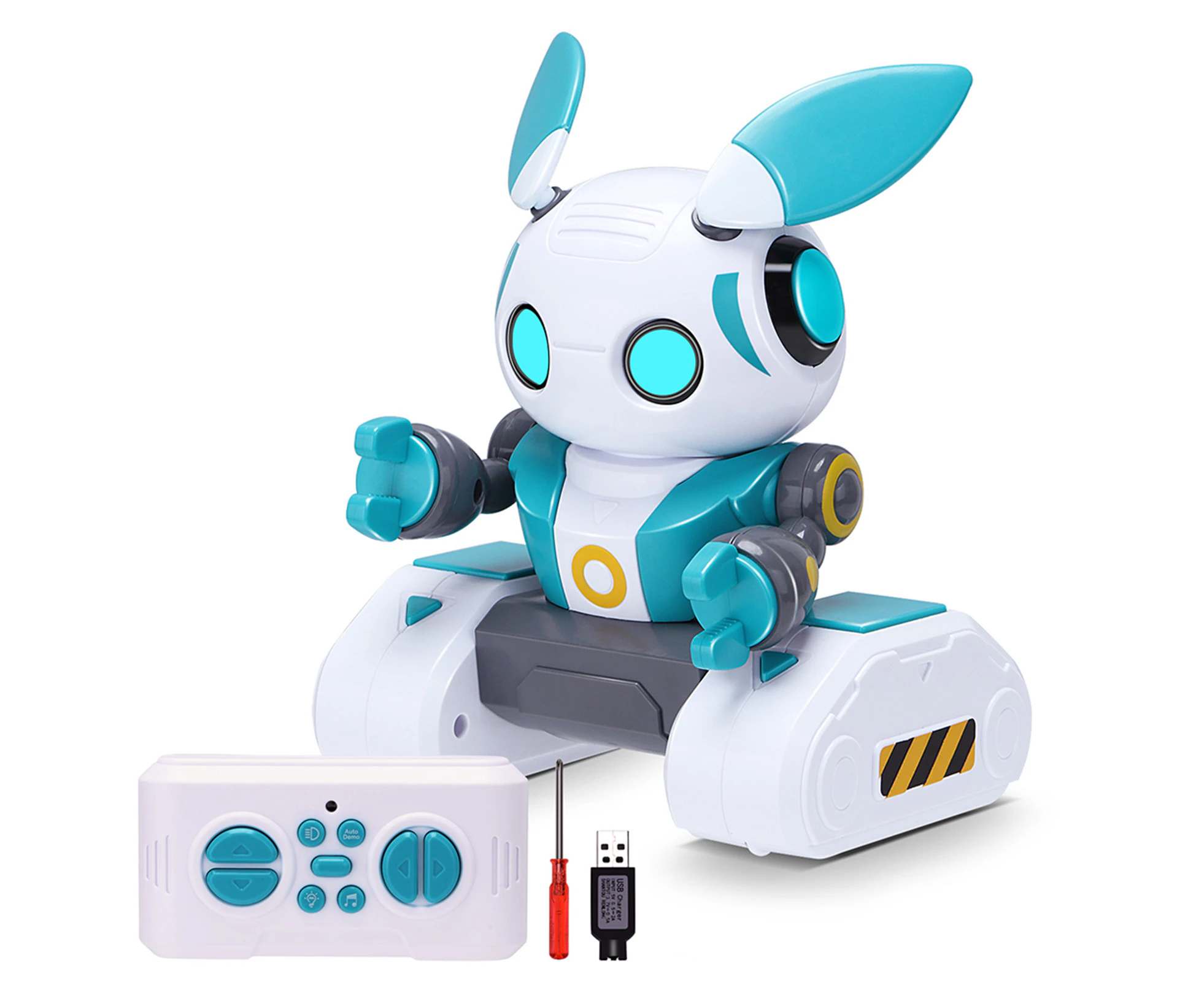 Robot Toys - Kids Toys Rechargeable Robots, Control with Auto-Demonstration, Flexible Head & Arms,Shining LED Eyes, kids Birthday gift(White)