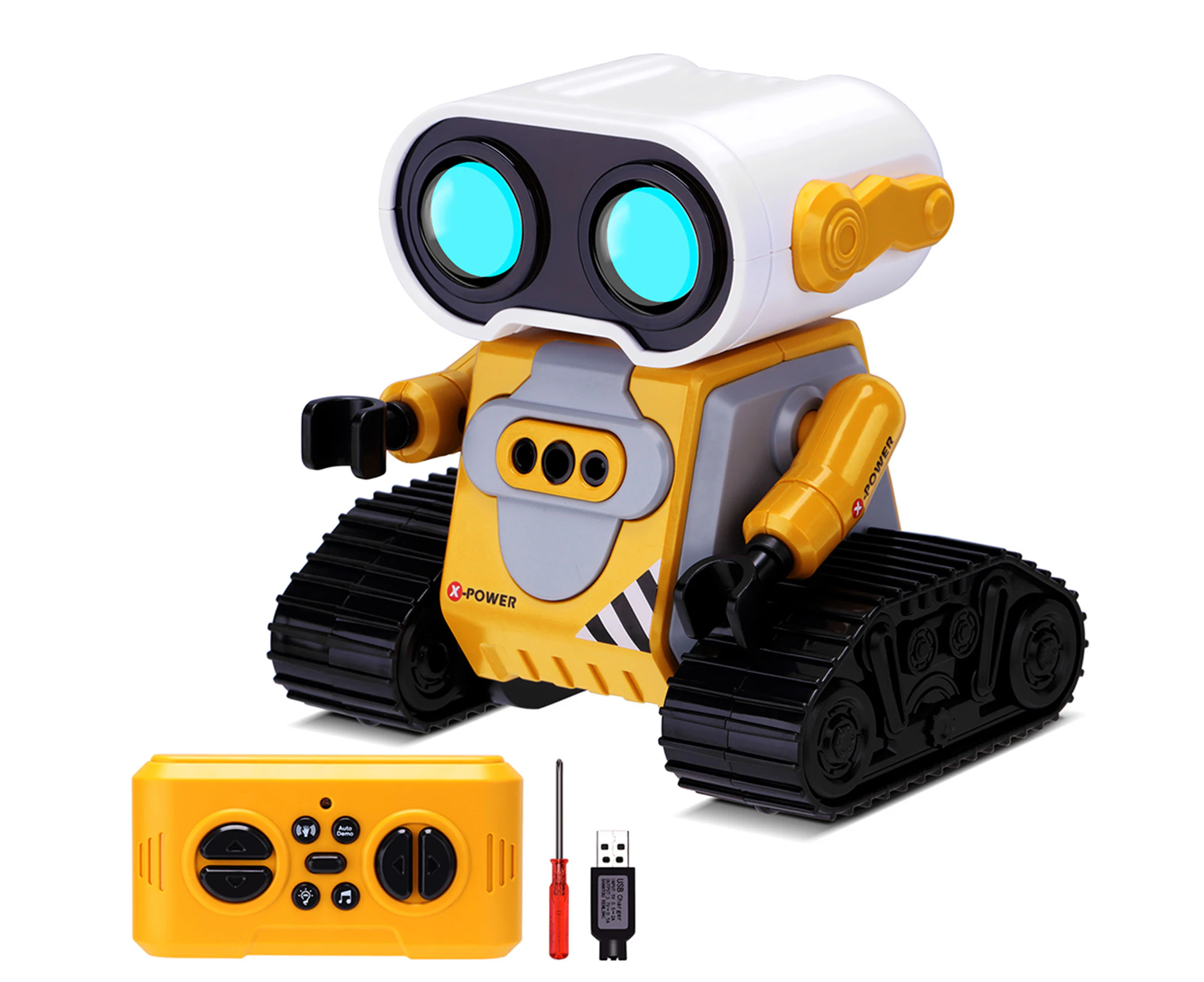 Robot Toys - Kids Toys Rechargeable Robots, Control with Auto-Demonstration, Flexible Head & Arms,Shining LED Eyes, kids Birthday gift(yellow)